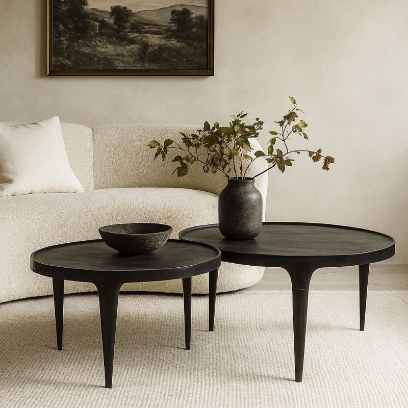 INK COFFEE TABLE SET 2ΤΕΜ ΜΑΥΡΟ 75x75x45.5cm