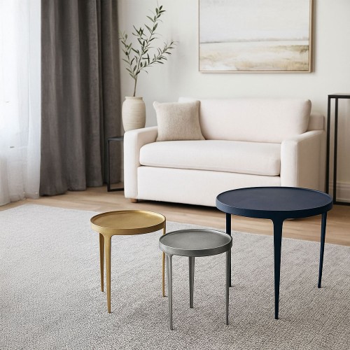 INK SIDE TABLE SET 3ΤΕΜ ΜΑΥΡΟ BRASS NICKEL 64.5x64.5x61cm