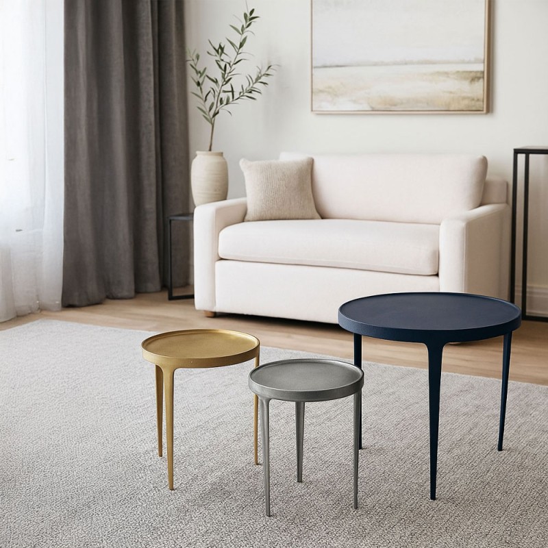 INK SIDE TABLE SET 3ΤΕΜ ΜΑΥΡΟ BRASS NICKEL 64.5x64.5x61cm