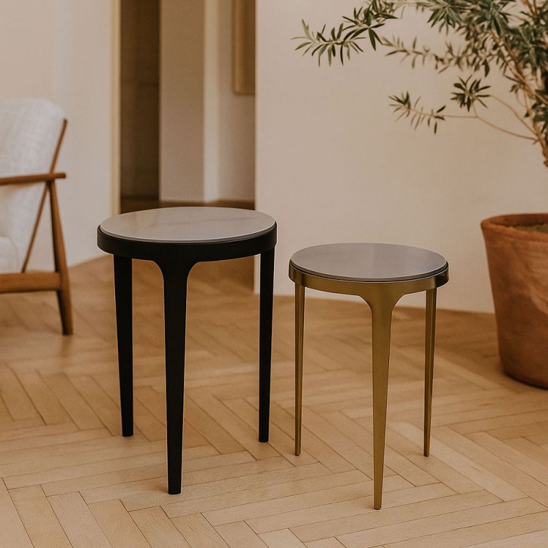 STICKS SIDE TABLE SET 2ΤΕΜ ΛΕΥΚΟ ΜΑΥΡΟ ΧΡΥΣΟ 37x37x54.5cm