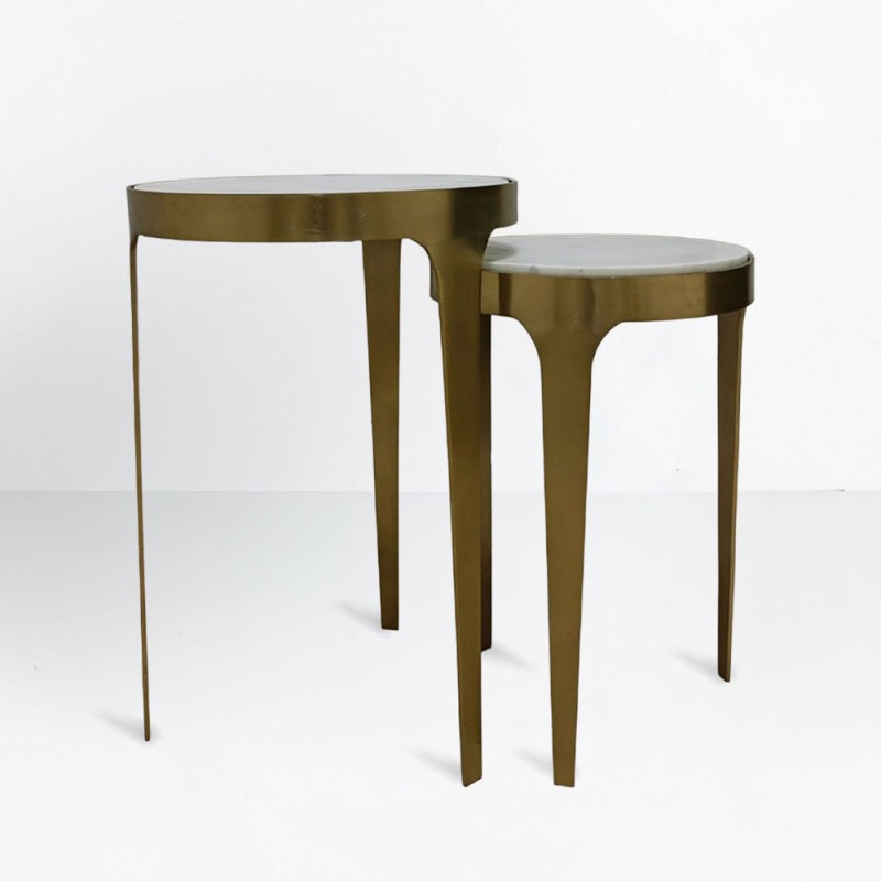 STICKS SIDE TABLE SET 2ΤΕΜ ΛΕΥΚΟ ΧΡΥΣΟ 37x37x54.5cm