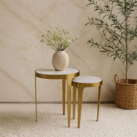 STICKS SIDE TABLE SET 2ΤΕΜ ΛΕΥΚΟ ΧΡΥΣΟ 37x37x54.5cm