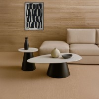 OVO COFFEE TABLE SET 2ΤΕΜ ΛΕΥΚΟ ΜΕ ΟΨΗ ΜΑΡΜΑΡΟΥ ΜΑΥΡΟ 129x69x38cm