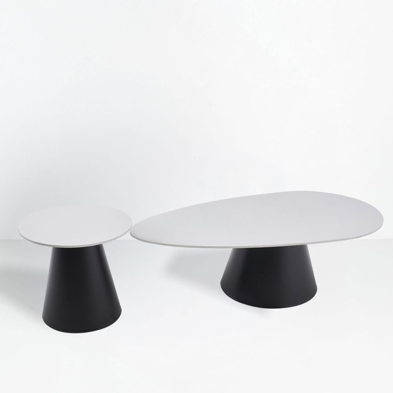 OVO COFFEE TABLE SET 2ΤΕΜ ΛΕΥΚΟ ΜΕ ΟΨΗ ΜΑΡΜΑΡΟΥ ΜΑΥΡΟ 129x69x38cm