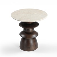 BEATLE SIDE TABLE ΚΑΦΕ ΣΚΟΥΡΟ BEIGE ΜΕ ΟΨΗ ΜΑΡΜΑΡΟΥ 50x50x50cm