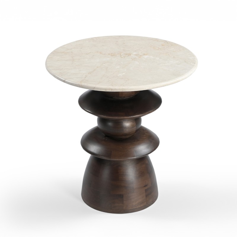 BEATLE SIDE TABLE ΚΑΦΕ ΣΚΟΥΡΟ BEIGE ΜΕ ΟΨΗ ΜΑΡΜΑΡΟΥ 50x50x50cm