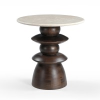 BEATLE SIDE TABLE ΚΑΦΕ ΣΚΟΥΡΟ BEIGE ΜΕ ΟΨΗ ΜΑΡΜΑΡΟΥ 50x50x50cm