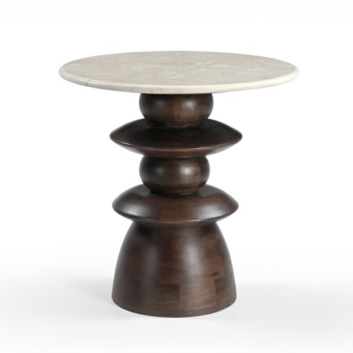 BEATLE SIDE TABLE ΚΑΦΕ ΣΚΟΥΡΟ BEIGE ΜΕ ΟΨΗ ΜΑΡΜΑΡΟΥ 50x50x50cm