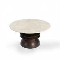 BEATLE COFFEE TABLE ΚΑΦΕ ΣΚΟΥΡΟ BEIGE ΜΕ ΟΨΗ ΜΑΡΜΑΡΟΥ 80x80x40cm
