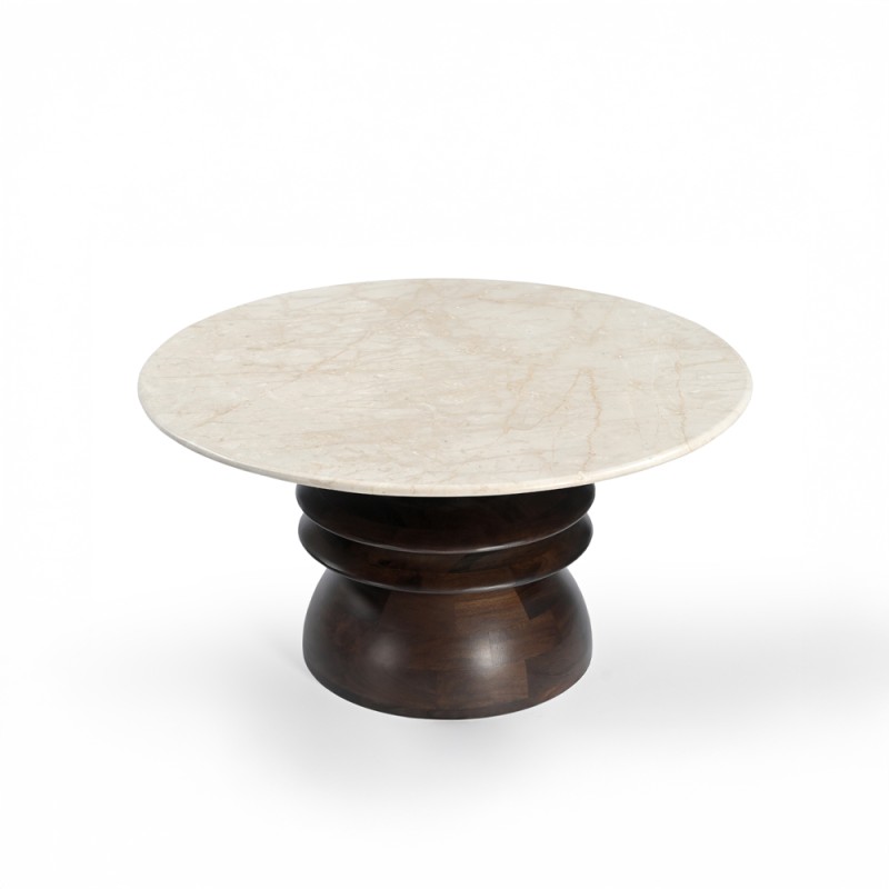 BEATLE COFFEE TABLE ΚΑΦΕ ΣΚΟΥΡΟ BEIGE ΜΕ ΟΨΗ ΜΑΡΜΑΡΟΥ 80x80x40cm