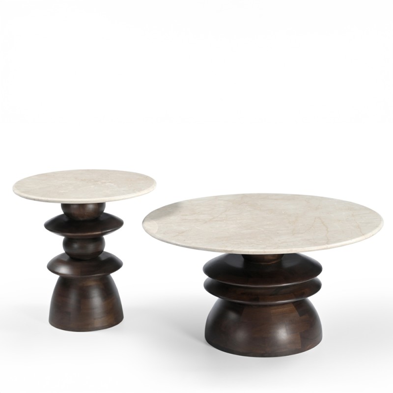 BEATLE COFFEE TABLE ΚΑΦΕ ΣΚΟΥΡΟ BEIGE ΜΕ ΟΨΗ ΜΑΡΜΑΡΟΥ 80x80x40cm