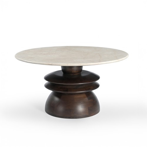 BEATLE COFFEE TABLE ΚΑΦΕ ΣΚΟΥΡΟ BEIGE ΜΕ ΟΨΗ ΜΑΡΜΑΡΟΥ 80x80x40cm