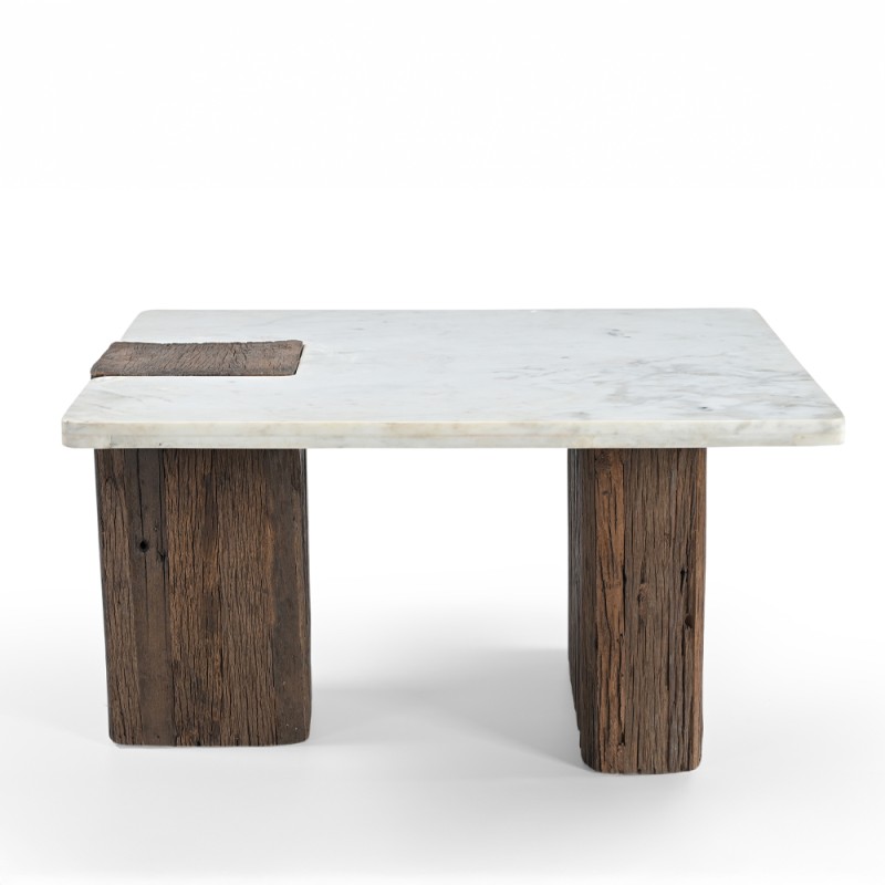 FORES COFFEE TABLE ΚΑΦΕ ΣΚΟΥΡΟ ΛΕΥΚΟ ΜΕ ΟΨΗ ΜΑΡΜΑΡΟΥ 76x76x40cm