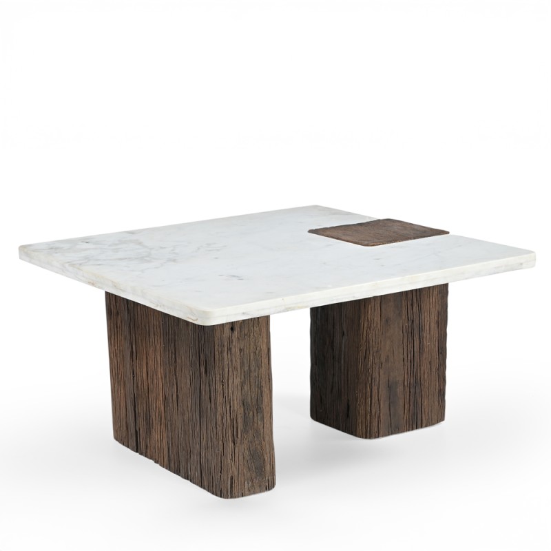 FORES COFFEE TABLE ΚΑΦΕ ΣΚΟΥΡΟ ΛΕΥΚΟ ΜΕ ΟΨΗ ΜΑΡΜΑΡΟΥ 76x76x40cm