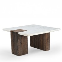 FORES COFFEE TABLE ΚΑΦΕ ΣΚΟΥΡΟ ΛΕΥΚΟ ΜΕ ΟΨΗ ΜΑΡΜΑΡΟΥ 76x76x40cm