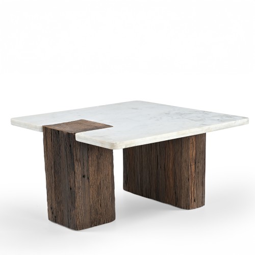 FORES COFFEE TABLE ΚΑΦΕ ΣΚΟΥΡΟ ΛΕΥΚΟ ΜΕ ΟΨΗ ΜΑΡΜΑΡΟΥ 76x76x40cm