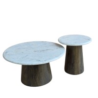 BORDS SIDE TABLE ΛΕΥΚΟ ΜΑΡΜΑΡΟ ΚΑΡΥΔΙ ΣΚΟΥΡΟ 45x45x47cm