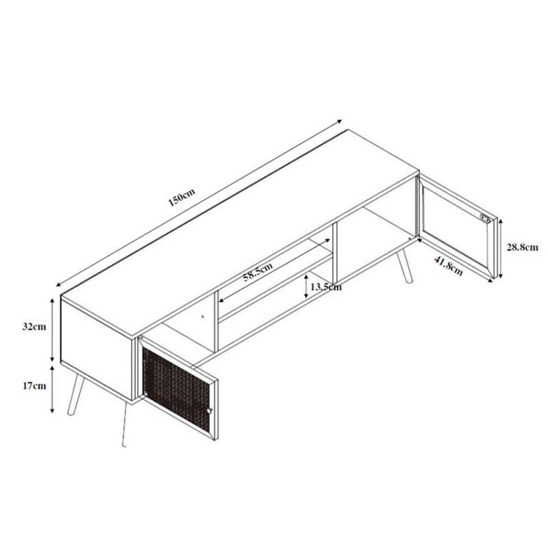 AMMOS TV STAND 2ΠΟΡΤΕΣ ΦΥΣΙΚΟ ΜΕ RATTAN 150x39x49cm