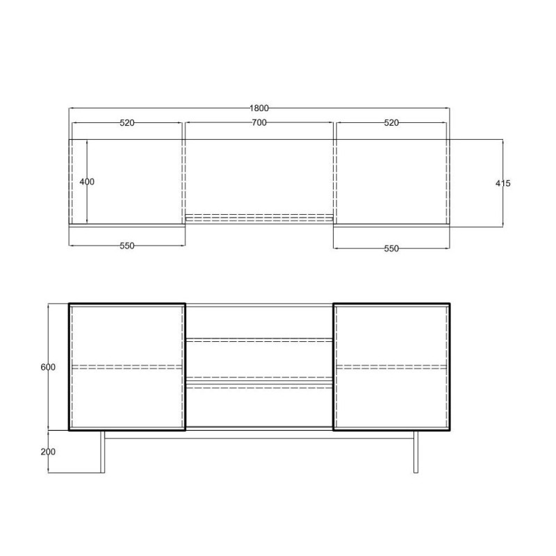 GROOVES ΜΠΟΥΦΕΣ 2ΠΟΡΤΕΣ 2ΣΥΡΤΑΡΙΑ ΚΑΡΥΔΙ ΓΚΡΙ 180x40x80cm