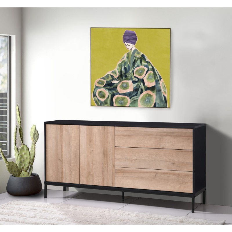 BLACKBIRD ΜΠΟΥΦΕΣ 2ΠΟΡΤΕΣ 3ΣΥΡΤΑΡΙΑ RIVIERA OAK ΜΑΥΡΟ 150x40x75.5cm