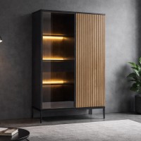 MYSTERY ΒΙΤΡΙΝΑ 2ΠΟΡΤΕΣ ΦΥΣΙΚΟ ΣΚΟΥΡΟ ΜΑΥΡΟ 104x39x166cm
