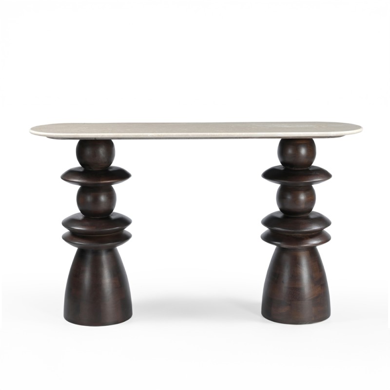 BEATLE ΚΟΝΣΟΛΑ ΚΑΦΕ BEIGE ΜΕ ΟΨΗ ΜΑΡΜΑΡΟΥ 130x35x76cm