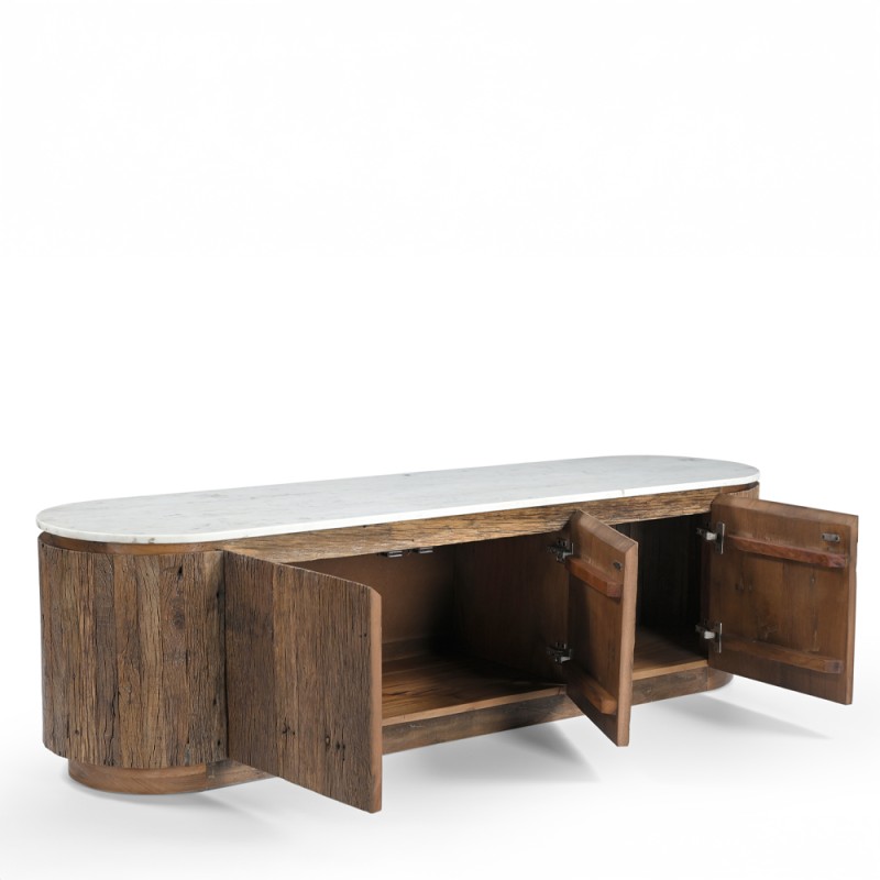FORES TV STAND ΚΑΦΕ ΛΕΥΚΟ ΜΕ ΟΨΗ ΜΑΡΜΑΡΟΥ 167x43x45cm