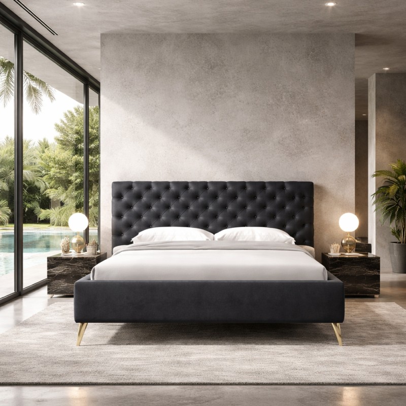 BLACK EROS ΚΡΕΒΑΤΙ (ΓΙΑ ΣΤΡΩΜΑ 160x200cm) ΜΑΥΡΟ 229.5x195x118.5cm