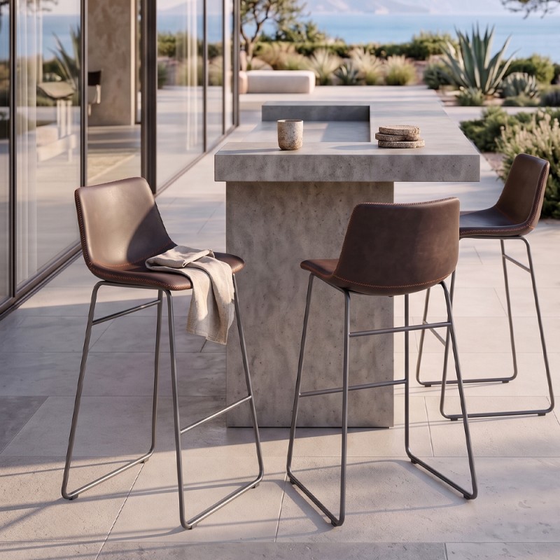Σετ-2Τεμ.NUEVO XL ΣΚΑΜΠΟ BAR ΚΑΦΕ ANTIQUE WASHED ΜΑΥΡΟ 47x57x100cm