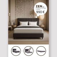 ZEN ΚΡΕΒΑΤΙ ΜΕ ΑΠΟΘΗΚ. ΧΩΡΟ ΚΑΙ ΣΤΡΩΜΑ ΓΚΡΙ ΣΚΟΥΡΟ 26-969 212x174x126.5cm