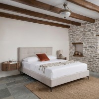 BUTTON ΚΡΕΒΑΤΙ (ΓΙΑ ΣΤΡΩΜΑ 160x200cm) BEIGE 183x217x112cm