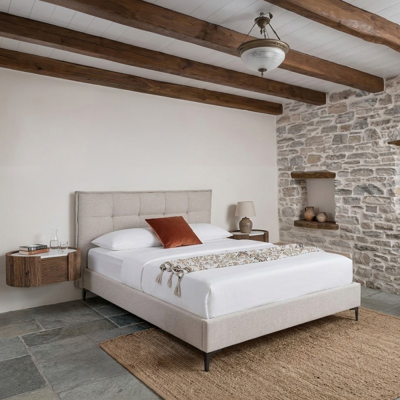 BUTTON ΚΡΕΒΑΤΙ (ΓΙΑ ΣΤΡΩΜΑ 160x200cm) BEIGE 183x217x112cm
