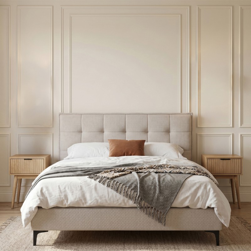 BUTTON ΚΡΕΒΑΤΙ (ΓΙΑ ΣΤΡΩΜΑ 160x200cm) BEIGE 183x217x112cm