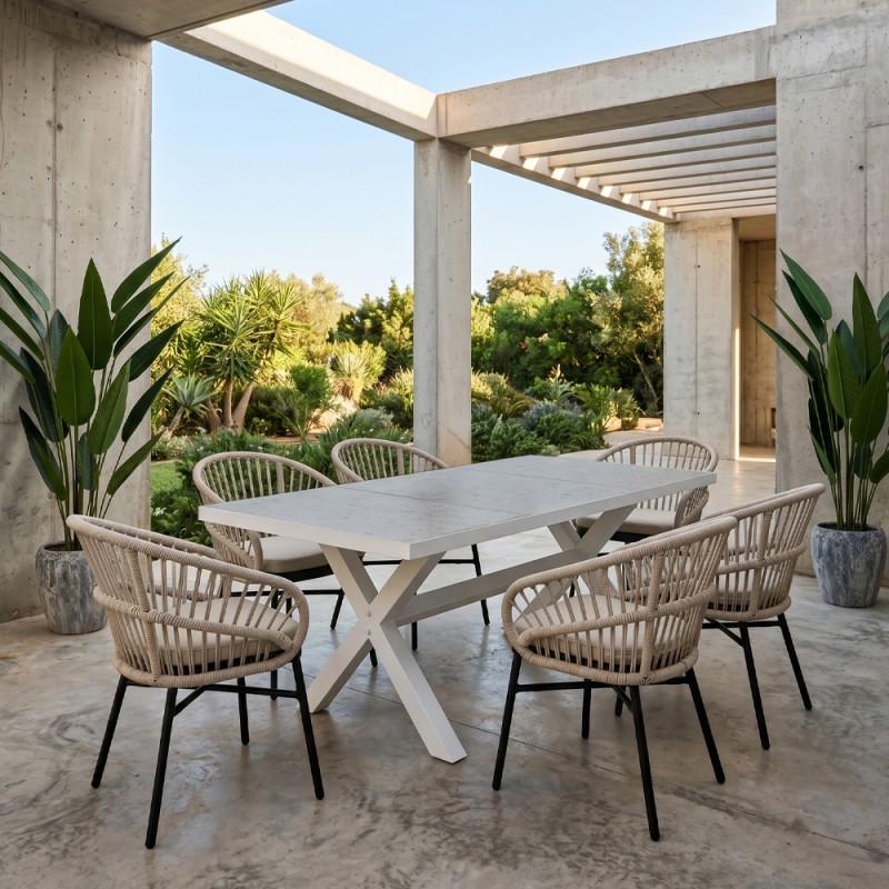 STABLE ΤΡΑΠΕΖΙ TERRAZZO ΛΕΥΚΟ 181x90.5x75cm