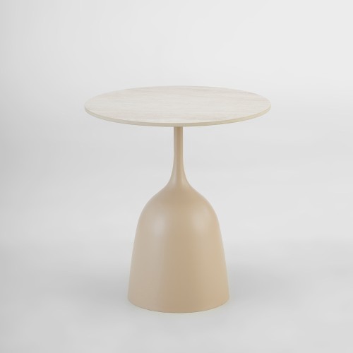EARTH COFFEE TABLE BEIGE ΜΕ ΟΨΗ ΜΑΡΜΑΡΟΥ 50x50x54.5cm
