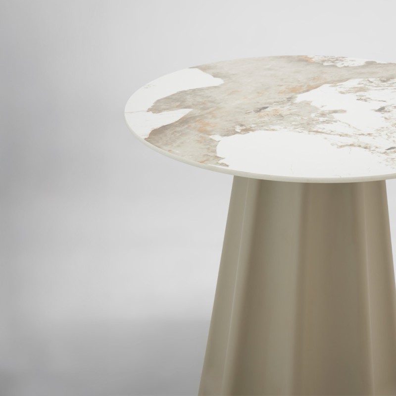 VELLUM ΤΡΑΠΕΖΙ BEIGE ΜΕ ΟΨΗ ΜΑΡΜΑΡΟΥ 80x80x76.5cm