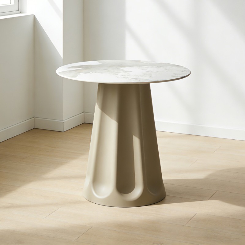 VELLUM ΤΡΑΠΕΖΙ BEIGE ΜΕ ΟΨΗ ΜΑΡΜΑΡΟΥ 80x80x76.5cm