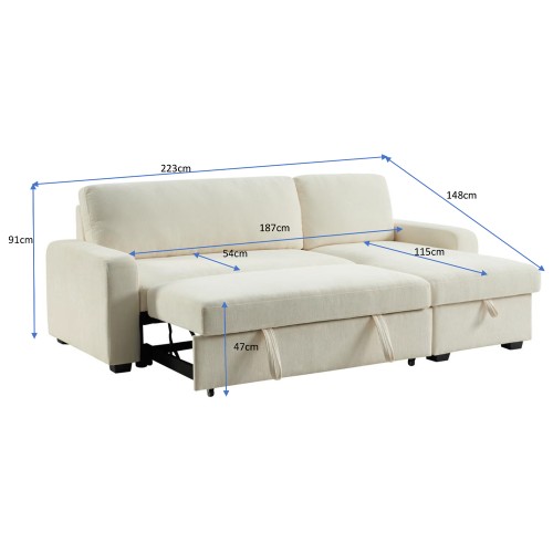 TRESOR ΚΑΝΑΠΕΣ ΚΡΕΒΑΤΙ ΓΩΝΙΑ ΑΝΑΣΤΡΕΨΙΜΗ OFF WHITE 223x145x91cm