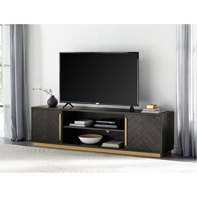 Έπιπλο TV Seville από ξύλο βελανιδιάς σε μαύρο 180x38x50cm