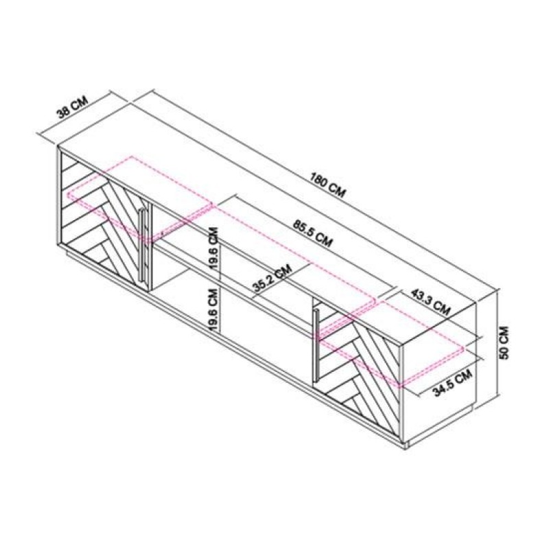 Έπιπλο TV Seville από ξύλο βελανιδιάς σε μαύρο 180x38x50cm