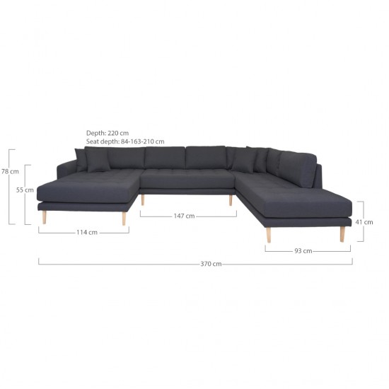 Καναπές Σε Σχήμα Π Lido Αριστερή Γωνία Ύφασμα Γκρι Σκούρο370x220x78cm