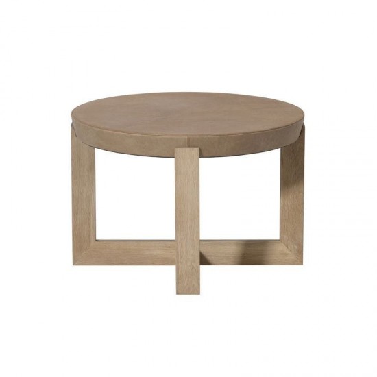 Βοηθητικό Τραπέζι Σαλονιού Δέρμα/Ξύλο Καφέ/Φυσικό 60x60x40cm