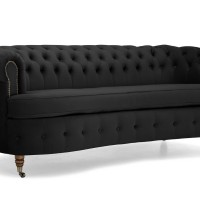 Chesterfield Deluxe 3-θέσιoς Κυρτός Καναπές Βελούδο Μαύρο 230x86x80cm