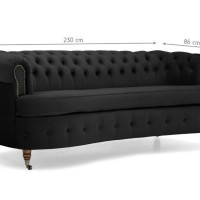 Chesterfield Deluxe 3-θέσιoς Κυρτός Καναπές Βελούδο Μαύρο 230x86x80cm