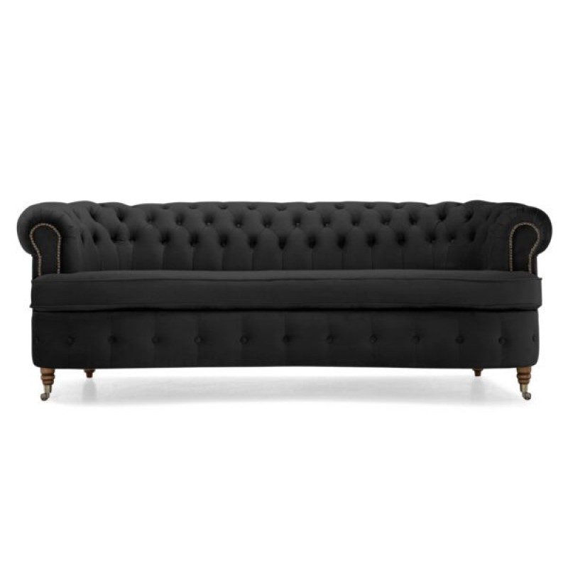 Chesterfield Deluxe 3-θέσιoς Κυρτός Καναπές Βελούδο Μαύρο 230x86x80cm