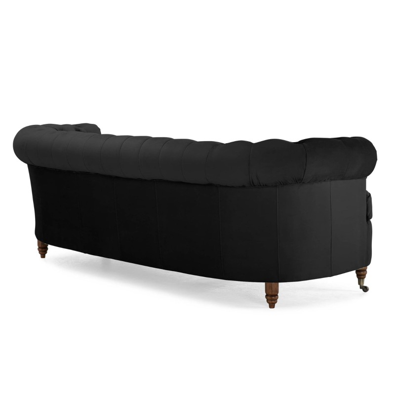 Chesterfield Deluxe 3-θέσιoς Κυρτός Καναπές Βελούδο Μαύρο 230x86x80cm