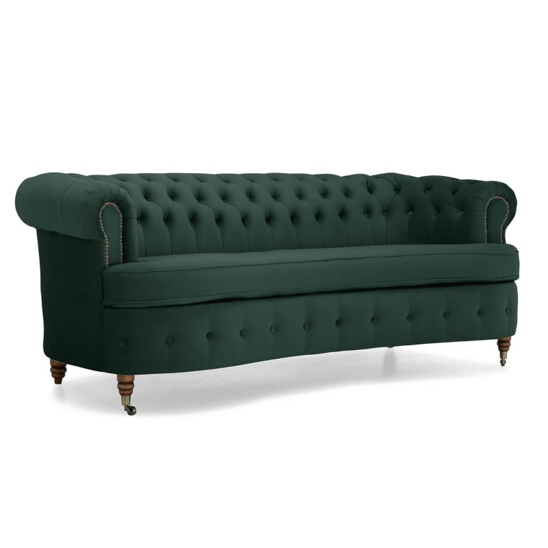 Chesterfield Deluxe 3-θέσιoς Κυρτός Καναπές Βελούδο Σκούρο Πράσινο 230x86x80cm