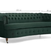 Chesterfield Deluxe 3-θέσιoς Κυρτός Καναπές Βελούδο Σκούρο Πράσινο 230x86x80cm