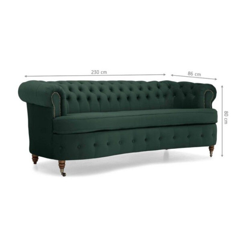 Chesterfield Deluxe 3-θέσιoς Κυρτός Καναπές Βελούδο Σκούρο Πράσινο 230x86x80cm
