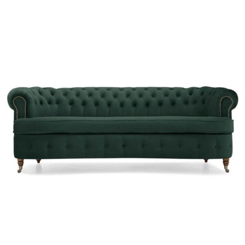 Chesterfield Deluxe 3-θέσιoς Κυρτός Καναπές Βελούδο Σκούρο Πράσινο 230x86x80cm